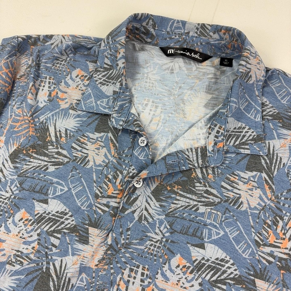 TravisMathew Polo Shirt Mens XL Blue Tropical Floral Golf Short Sleeve
